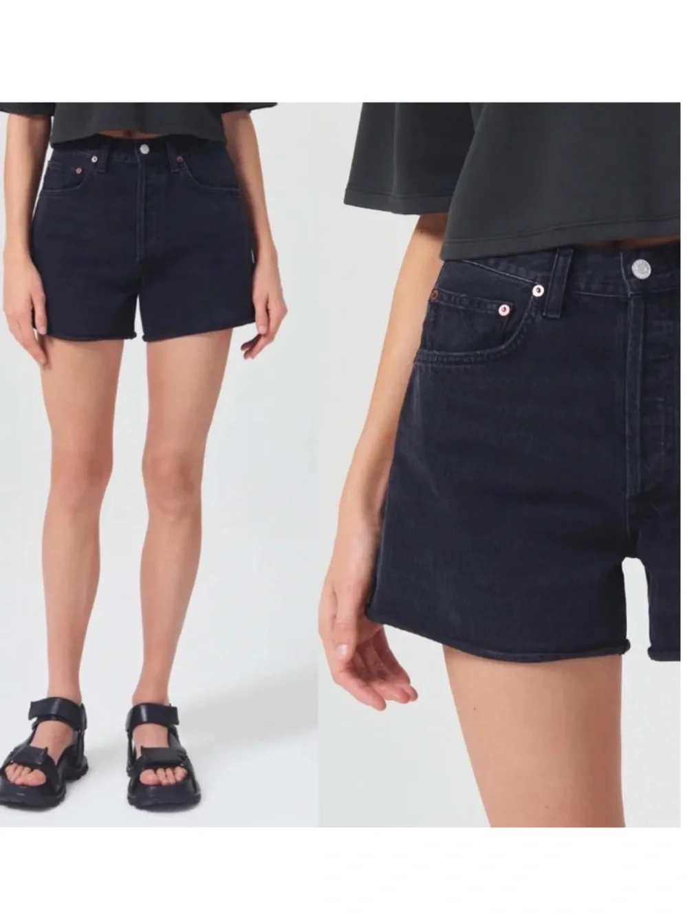 Agolde Dee High Rise Denim Jean Shorts Size 28 Black Slow Burn Organic Cotton